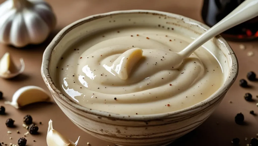 The Ultimate Guide to BBQ Sauce: Styles, Regions & When to Use Each 187 Alabama white BBQ sauce in a bowl with garlic and pepper