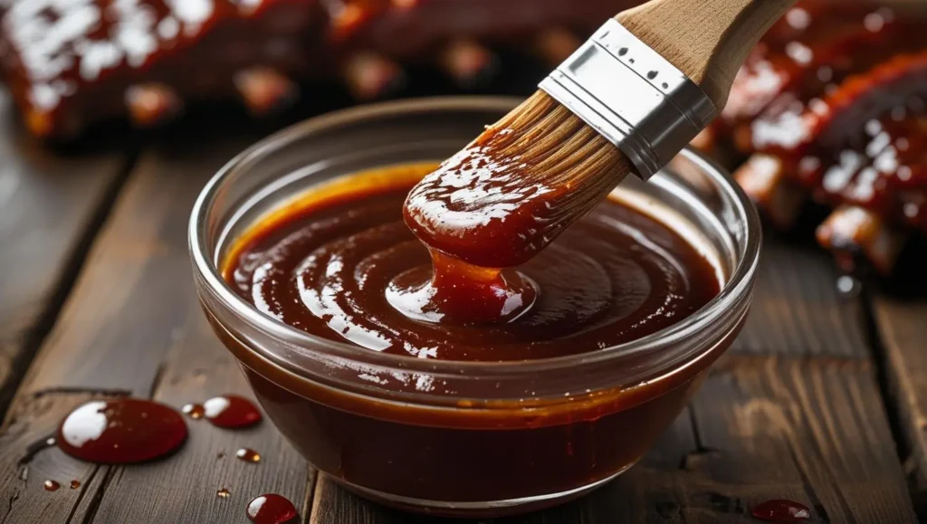 The Ultimate Guide to BBQ Sauce: Styles, Regions & When to Use Each 182 Thick Kansas City BBQ sauce in a bowl with brush