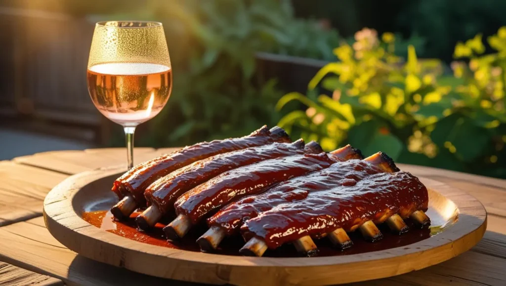 Best Wines to Pair with BBQ: Bold Bottles for Every Smoked Meat 183 Dry rosé wine with glazed pork ribs on grill.