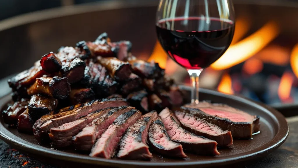 Best Wines to Pair with BBQ: Bold Bottles for Every Smoked Meat 186 Burnt ends with Cabernet Sauvignon poured beside.