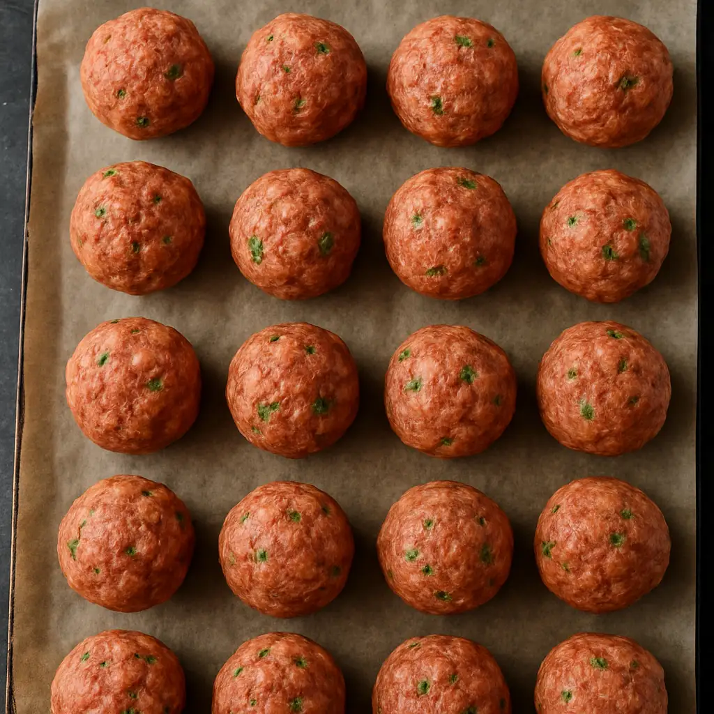 Raw meatballs formed and ready to cook