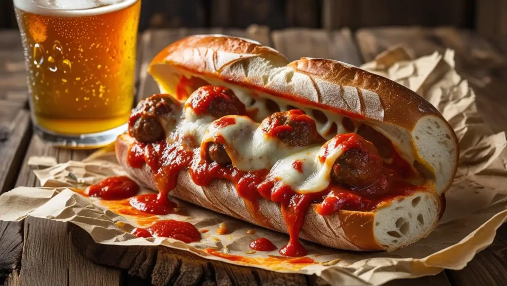 Juicy BBQ meatball sandwich with pale ale – rich and tangy combo