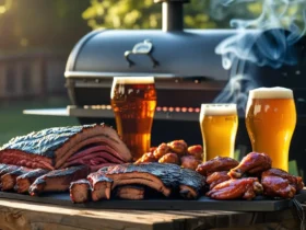 The best beer to pair with BBQ meats like brisket, ribs, and wings, served with smoked sides and sauces
