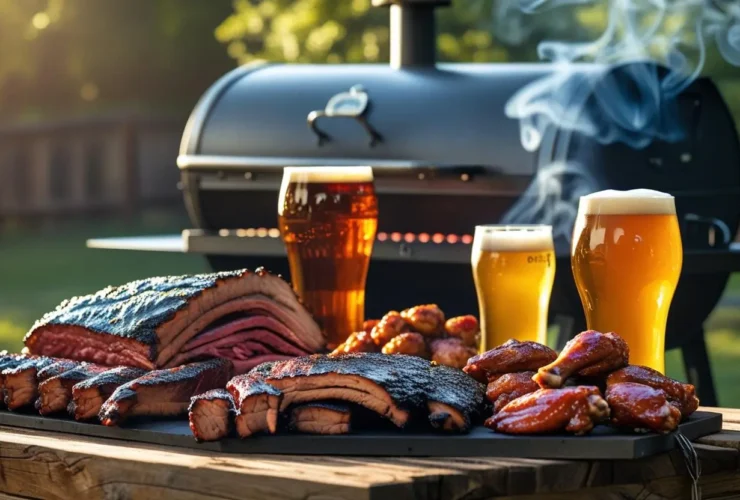 The best beer to pair with BBQ meats like brisket, ribs, and wings, served with smoked sides and sauces