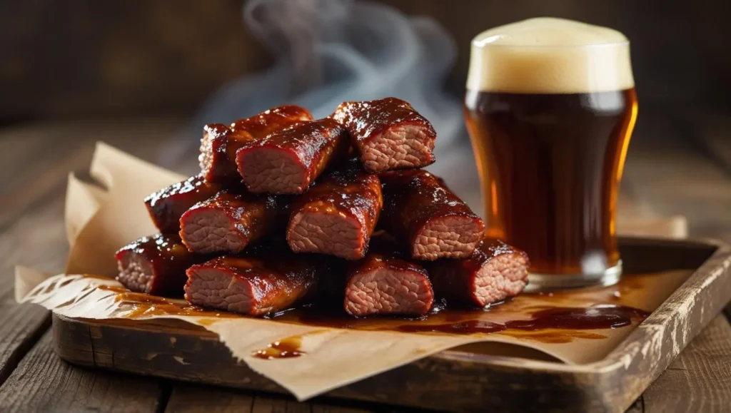 Sticky burnt ends paired with brown ale – sweet and smoky